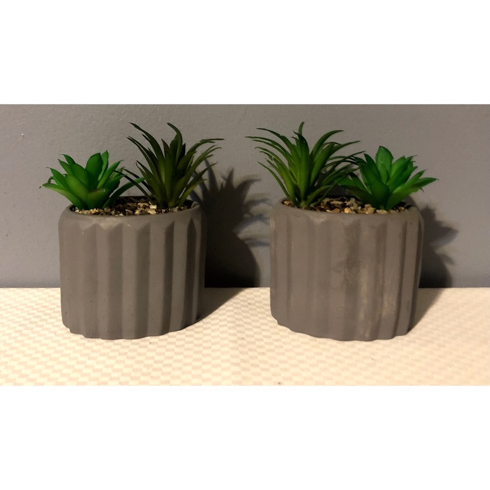 2 Grey Stoneware Artificial Tabletop Succulents, NEW